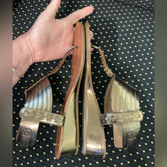 COACH India Mirror Metallic Dark Gold Bronze Wedge Sandals 7.5 B - Picture 3 of 11